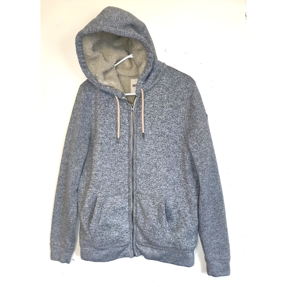 Hollister Sherpa Sweater Gray Hoodie Jacket ADULT L Skater Grunge Unisex - Picture 1 of 16
